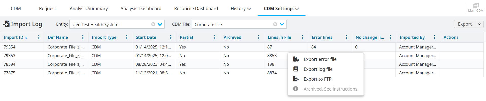 Viewing the Import Log