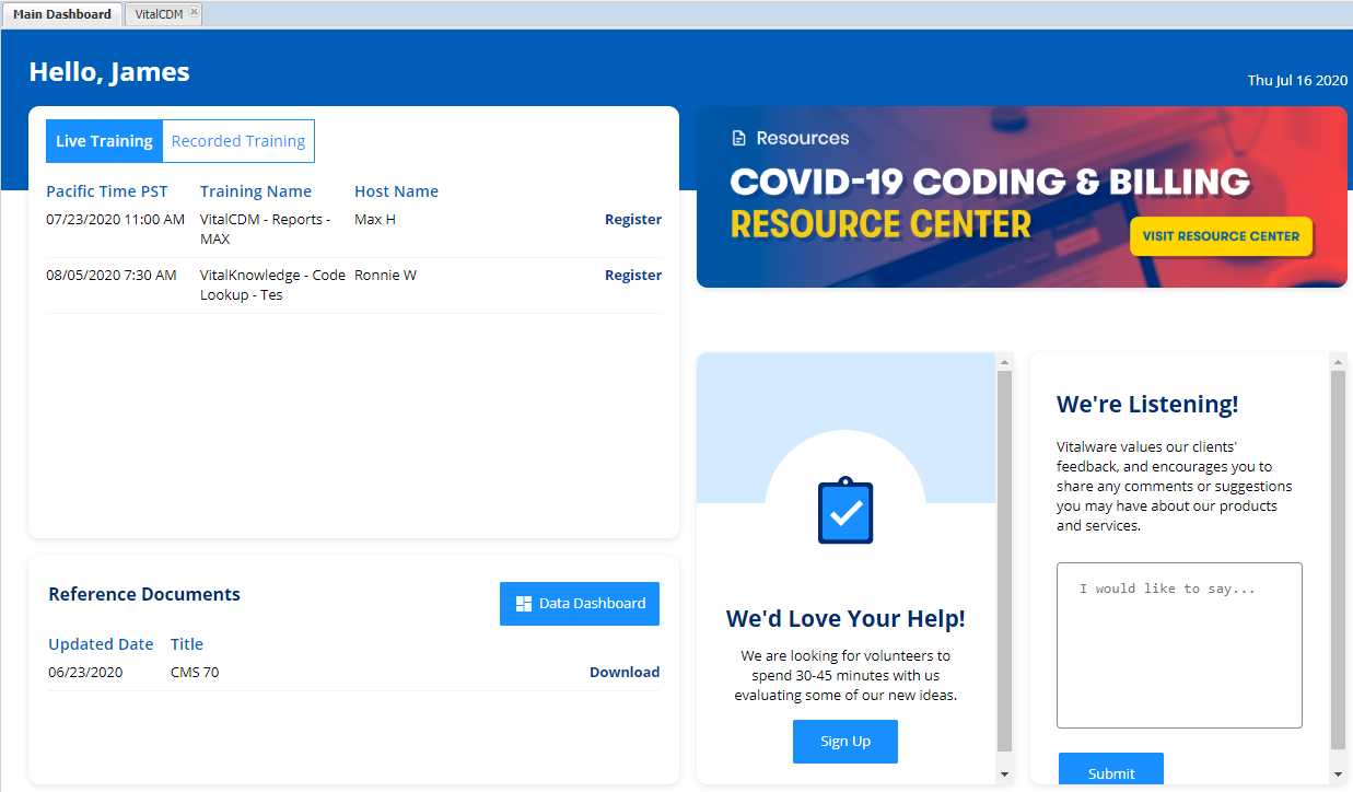 Navigate the Vitalware Dashboard